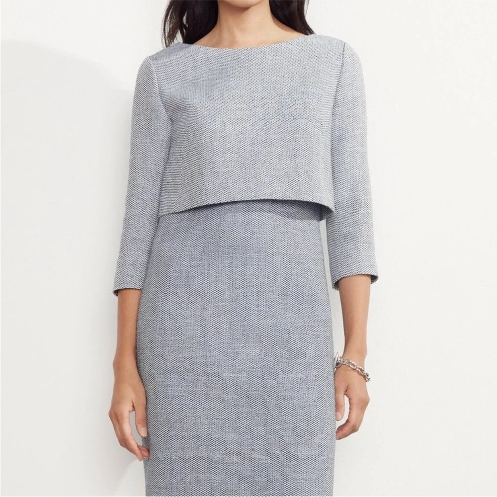 Light Blue Tweed Two-Piece Sheath Dress - Picture 2 of 6